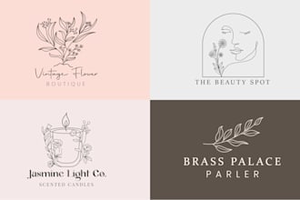 do beautiful hand drawn botanical line art feminine floral boho logo design
