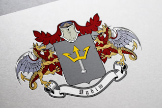 do modern heraldic, vintage, family crest, coat of arms logo or graphics design