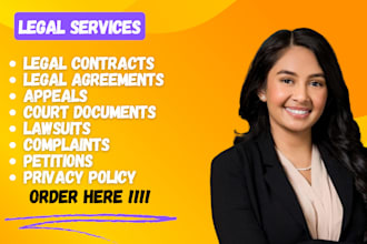 draft legal agreements, legal contract, lawsuit, court motion, appeals, petition