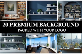 design office mockup google meet and zoom virtual background wallpaper with logo