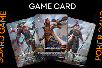 design custom game cards, trading card box, tcg and illustrations for your game
