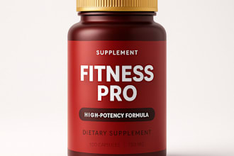 do realistic 3d rendering for your supplement bottle label, product mockup