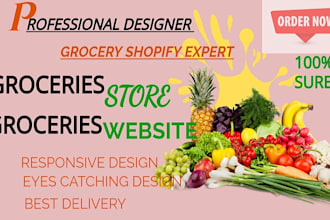 build responsive grocery shopify store, grocery website, restaurant store