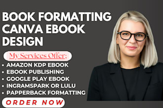 do book formatting, canva ebook design, typesetting, amazon kdp publishing