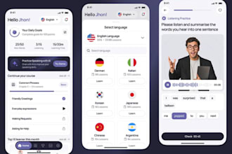 develop and design ai language learning app, translator app  pronunciation app