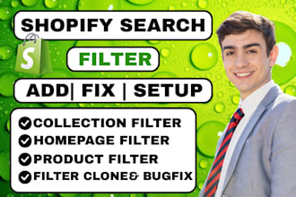 add, fix, create shopify search product page filter, collection page filter