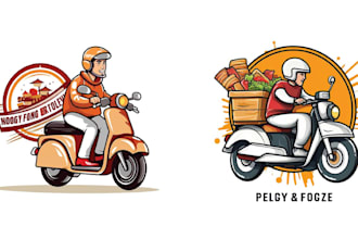 do unique biker delivery man courier service logo