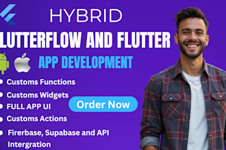 build hybrid mobile apps using flutter, dart, flutterflow for android ios app