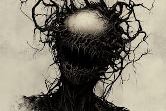 make a detailed dark, horror, metal, creepy art illustration