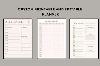 design custom printable, editable planner, and journal