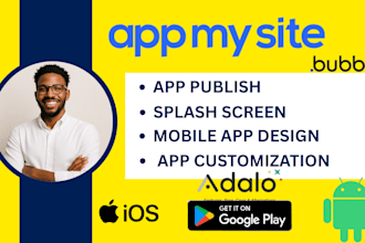 do app publish mobile app design on adalo, flutterflow, bubble io mvp appmysite