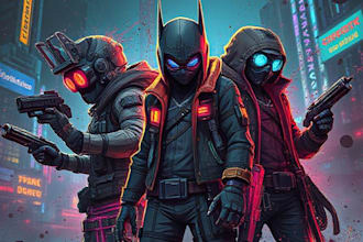 design cyberpunk and fantasy character splash art