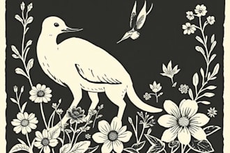 illustrate botanical and animal linocut vector art