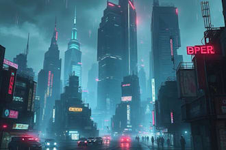 make a cyberpunk city sci fi style for you
