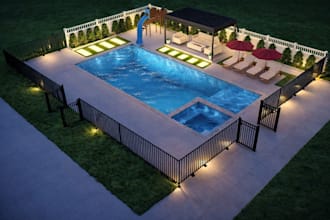 create realistic 3d landscape, patio, and swimming pool design