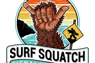 design awesome surfer bigfoot logo