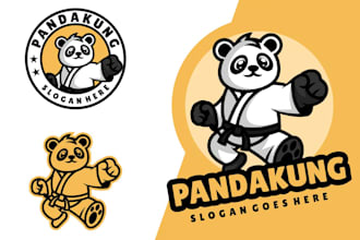 design fighter chef panda mascot cartoon logo