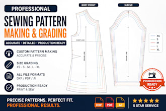 make professional dxf sewing pattern and size grading for clothing brand