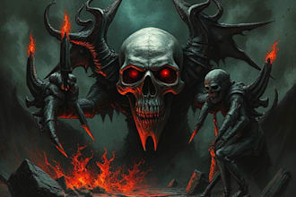 do an brutal, dark, horror, metal art illustration