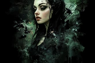 draw dark art, and vintage, creepy, metal, t shirt design artwork illustration