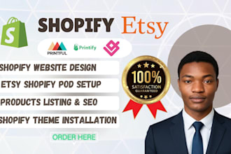 etsy pod shopify products listing, shopify setup design and seo optimization