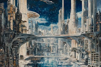 create sci fi and science fiction futuristic city, game art illustration