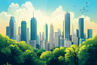 draw a flat vector landscape illustration