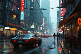 create environment illustration of cyberpunk night city art