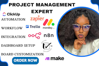 setup board workflow automation integration on monday com make com clickup asana