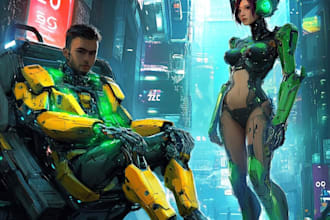 design futuristic mecha robots and pilots cyberpunk concept art