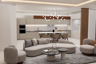 do bedroom, bathroom, kitchen, living room interior design, and 3d rendering
