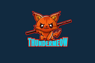 design up coming gamer thunder meow logo