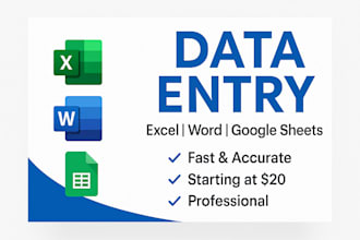do accurate data entry, excel, word, or google sheets work
