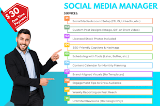 manage your monthly social media with posts content and scheduling