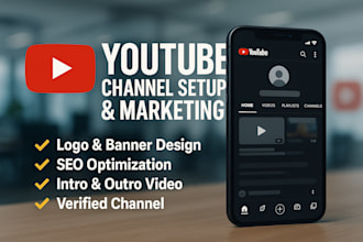 create and set up youtube channel logo, banner, introoutro, SEO