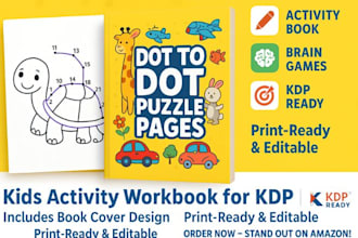 design dot to dot puzzle activity workbook pages for amazon KDP kids book cover