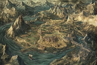 create fantasy map illustration for dnd, novels and games
