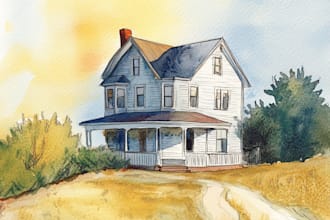 landscape or house into watercolor poster