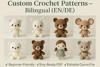 create kawaii animal amigurumi patterns in bilingual format