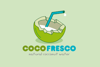 design a modern beach coconut water or tropical drink brand logo