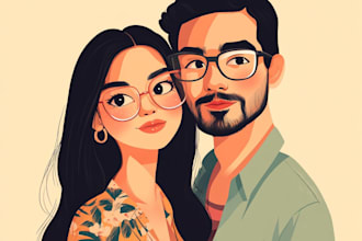 do disney couple portrait illustration, family portrait
