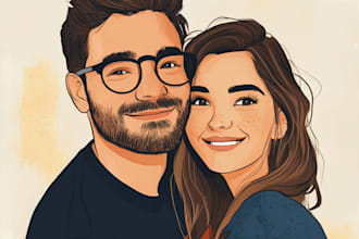 draw disney couple portrait illustration