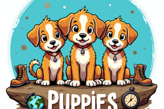 design high quality adventurous puppies mascot logo with free source file
