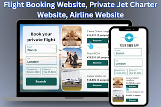develop flight booking website, private jet charter website, airline website