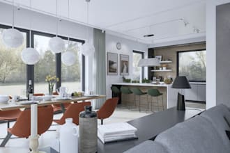 redesign residence 3d interior render, functional space,rooftop,furniture layout