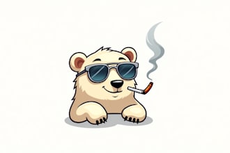 design awesome polar bear smoking mascot logo with express delivery