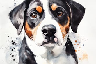 paint sketch and watercolor pet portrait painting