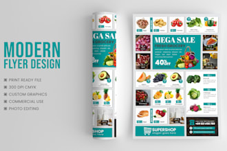 design grocery flyer and social media post for supermarket or store