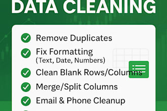 do excel data cleaning,formatting,merging,spliting,csvs