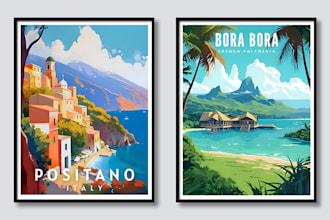 create vintage retro style custom travel poster design